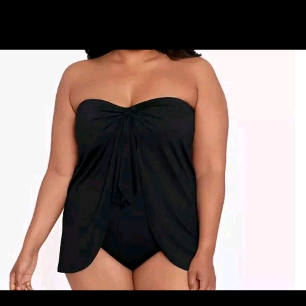 Lauren Ralph Lauren Black Strapless Twist-Front One-Piece Swimdress